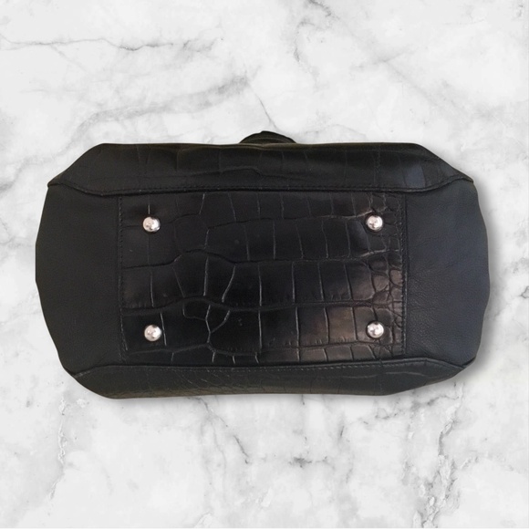 Furla Onyx Black Leather Embossed Croc Tote Bag - Picture 5 of 11
